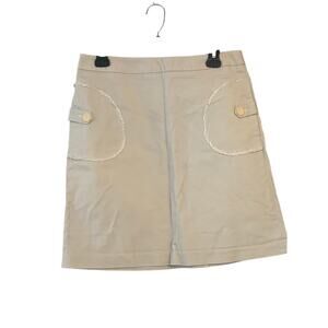 J McLaughlin Khaki Mini Skirt 10 Pockets Cotton Spandex Sporty Raw Hem Pockets